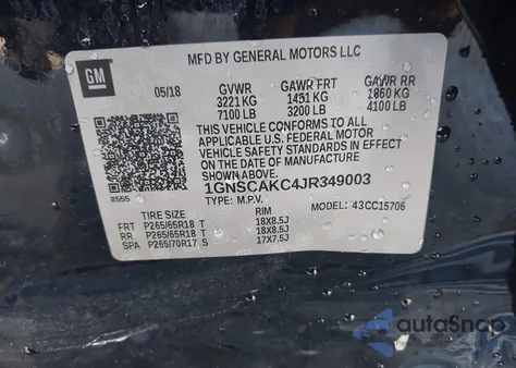 2018 Chevrolet Tahoe Ls z USA, uszkodzony, nr VIN 1GNSCAKC4JR349003